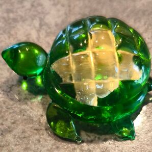 ★カメ 亀 かめ 置物 縁起物 金粉入り ガラス製