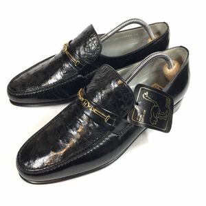  unused goods [ leak ski ] genuine article MORESCHI shoes 25cm black Ostrich Loafer slip-on shoes business shoes . bird men's Italy made 7