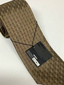 新品ミチコロンドン日本製ネクタイ 深いイエローゴールド 大人のお洒落小柄タイプ シルク100%お買い得サービス