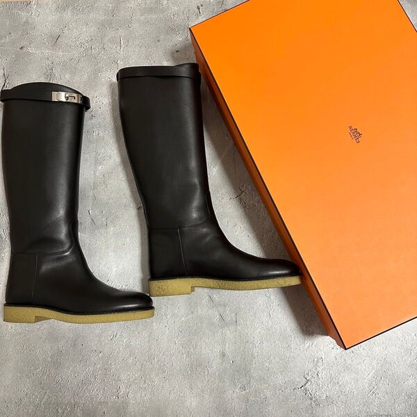 エルメス ブーツ 《フォースティン》 36 1/2 HERMES ブーツ レザー ブラック