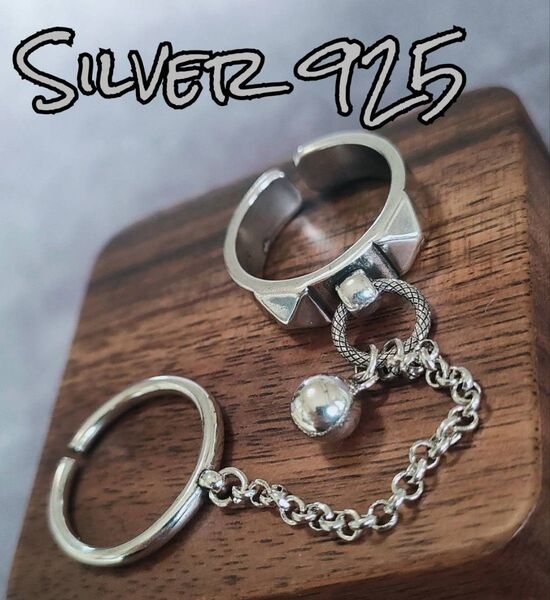 2連チェーン リング S925 刻印 指輪 レディースアクセサリー フリーサイズ Silver925 シルバーアクセサリー