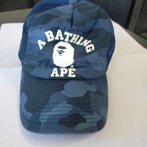 APE エイプ 青迷彩 ブルーカモ カレッジ プリントキャップ 美品