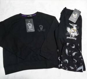  Sanrio yoshikittyyosi Kitty lady's sweat sweatshirt top and bottom set black feather pattern L size new goods unused postage 520 jpy ~