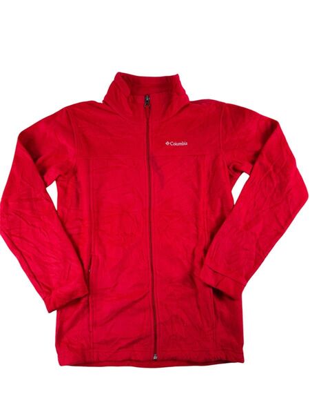 USED Columbia フリースジャケット キッズL レディースM程 レッド 古着 アウトドアウェア コロンビア 汚れあり