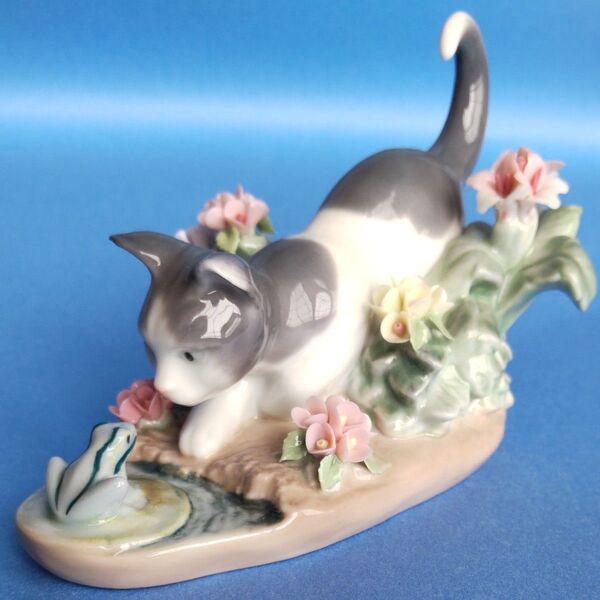 リアドロ LLADRO 猫 と カエル 置物 フィギュリン 陶器 スペイン