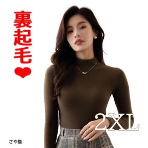 JUK01 セール価格 裏起毛 カットソー シンプル ブラウン 2XL 裏側がベルベットのゆったり肌触り