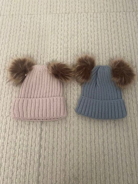 子供 ベビー ニットキャップ ニット帽 キッズ 2個セット 双子 姉妹 お揃い 兄弟