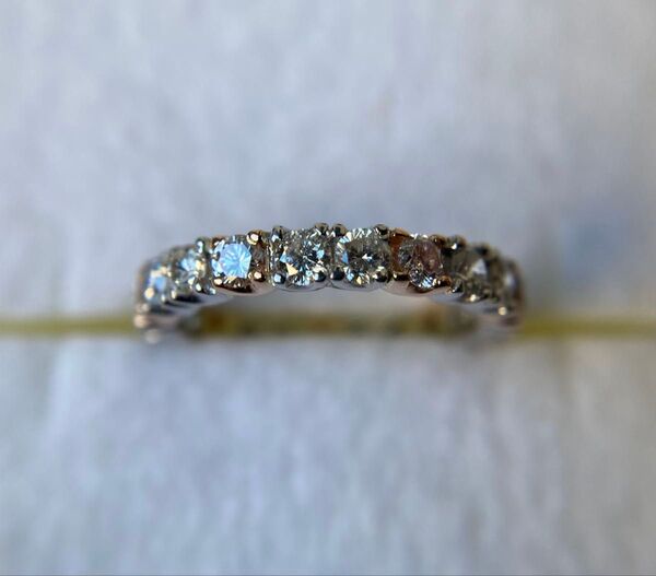 0.85ct ダイヤモンド 天然 フルエタニティ ピンクゴールド プラチナ ウェディング コンビリング k18 pt900