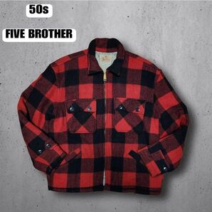 50s FIVE BROTHER ファイブブラザー CPOジャケット バッファローチェック ウールジャケット 黒 赤 サイズL