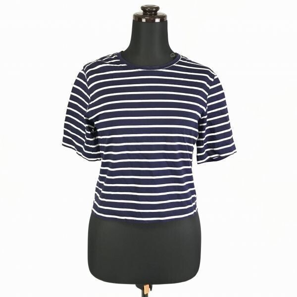 送料込/日本製/定価1.5万相当★ルシェルブルー★ボーダー柄/ラウンドネック/半袖Tシャツ【38/レディースM/紺】LE CIEL BLEU◆BF482
