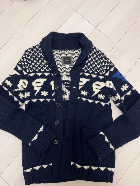 G-STAR RAW アーガイル柄カーディガン S カーディガン ニット ネイビー