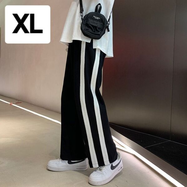 カジュアルパンツ ワイドパンツ ゆったり ストリート おしゃれ ブラック XL