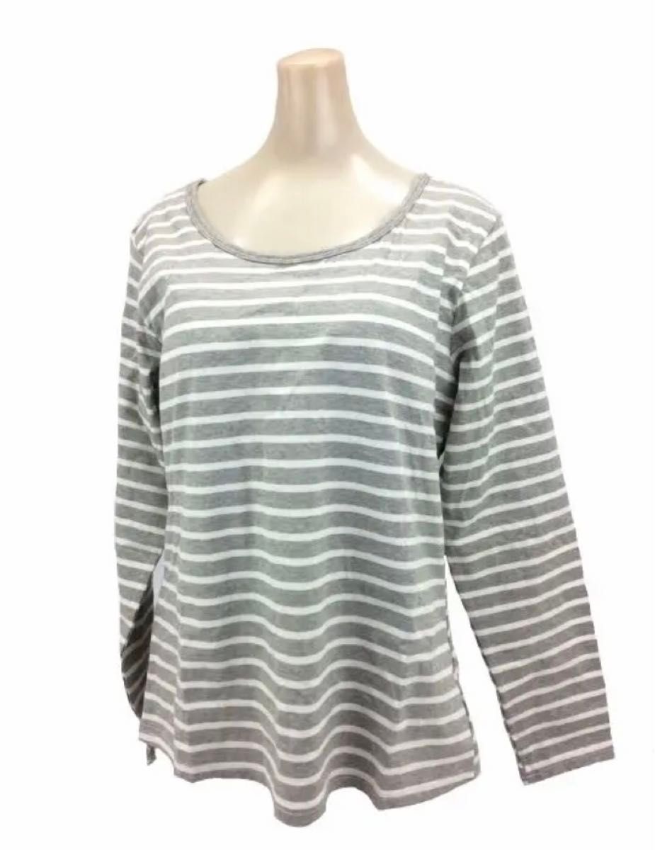 【プールオーバー　長袖ボーダー カップ付き Lサイズ　グレー