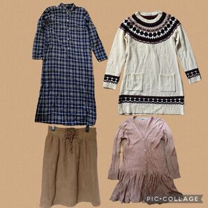 チェックロングワンピース カーディガン スカート まとめ売り