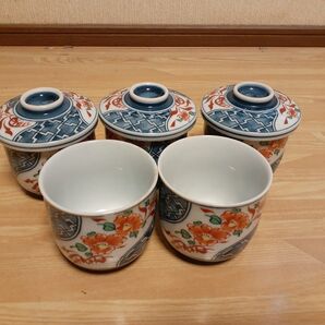 陶器製 湯飲み5個と蓋3個 セット