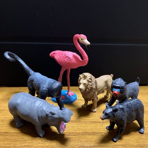 フィギュア ミニュチュア アニマル 6種セット ミニ 動物 カバ サル フラミンゴ ライオン マンドリル クマ