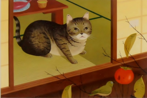 Mini-art encadré d'un chat par le peintre de chats mignon Katsutoshi Taki Délicieux... ! Chat tigré brun Produit discontinué, Stock limité., Ouvrages d'art, Peinture, autres