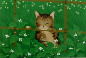 可愛い猫の画家 滝かつとし 猫の額付ミニアート「「お昼寝タイム」キジトラ猫 生産終了品、在庫限りです。, 美術品, 絵画, その他