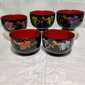 500円 花とリボン 漆器5組セット(送料1000円)