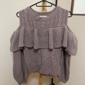 アンミール ケーブルニット ピンク 肩開き 肩出し オフショルニット
