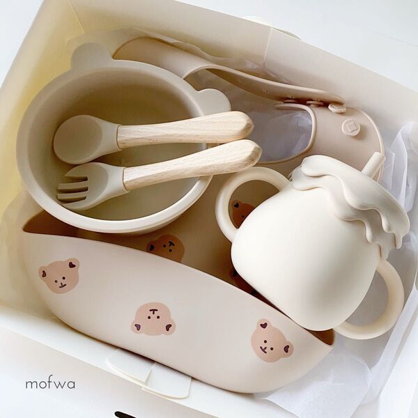 出産祝い ギフトセット くま 食器 マグ スタイ カトラリー シリコン ベージュ