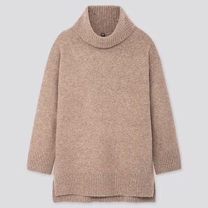 UNIQLO スフレヤーンタートルネックチュニックベージュ S ニット セーター タートルネック