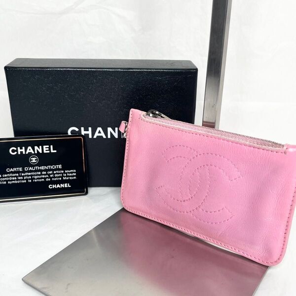 CHANEL シャネル コインケース 小銭入れ ココマーク ピンク シルバー