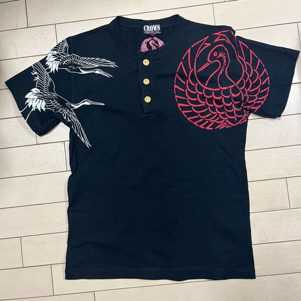 プリント 刺繍 鶴 和柄 Tシャツ 即購入◎