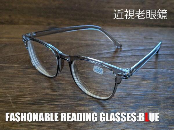 近視 老眼鏡 ブルー 度数1.5 おしゃれ 色 形 男女兼用