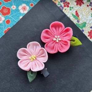 花のクリップ2個セット ピンク 初節句 髪飾り ひな祭 袴 卒園式 和装 七五三 卒業式
