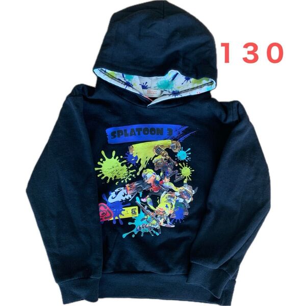 美品 130㎝ スプラトゥーン3 パーカー トレーナー 裏起毛 黒