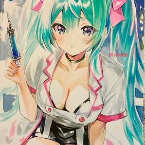 手描きオリジナルイラスト ナース服姿の初音ミク