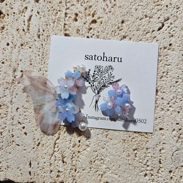シフォン蝶々と桜ピアス
