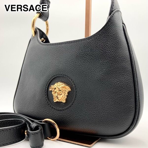 近年モデル【未使用級】VERSACE ヴェルサーチ ラ メデューサ スモールホーボーバッグ ショルダーバッグ 本革 黒 2way