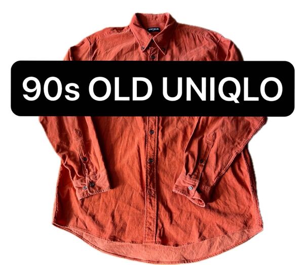 90s 00s OLD UNIQLO オールドユニクロ コーデュロイボタンダウンシャツ オレンジ リラックスフィット 紺タグ