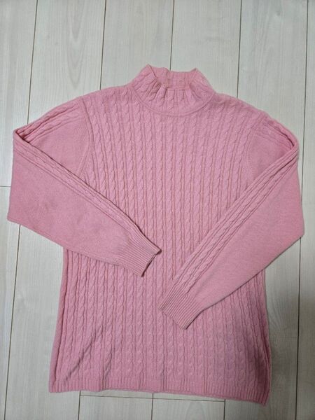 タートルネック ピンク カシミヤニット