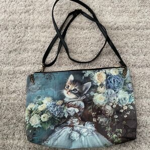 ドレスにゃんこ 肩掛けショルダーバッグ サコッシュ ハンドメイド 薔薇 花束