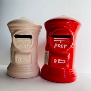 ポスト貯金箱 郵便ポスト 陶器製 昭和レトロ 2個セット