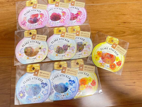 【明日消去のため最終値下げ】 10セット クリア素材 ブルー ピンク イエロー ホワイト フラワー カラフル シール