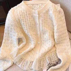 ざっくりカーディガン フリル付き