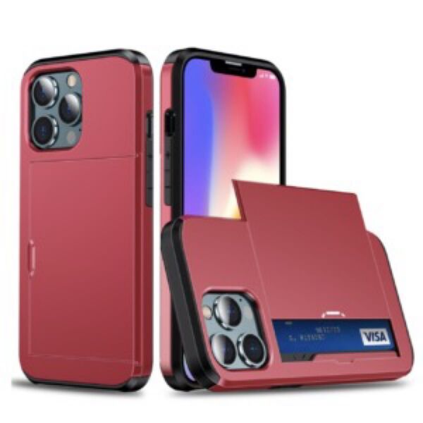 iPhone 13Pro スマホケース カード収納 耐衝撃 軽量 レッド