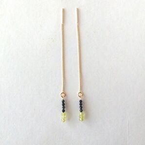 アクセサリー ピアス ロングピアス ハンドメイド ペリドット スピネル エテ風 黒 グリーン 誕生石 シンプル 保護者会 ブラック
