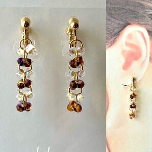 no.1470 再販♪ハンドメイド☆インカサンセットとレインボーのつぶつぶチェコビーズのイヤリング(ピアス)