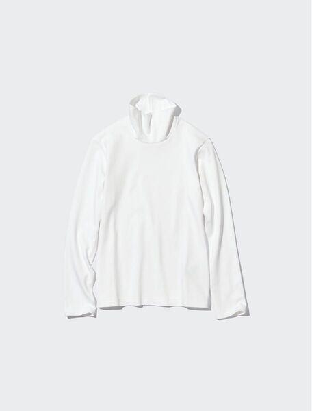 スムースストレッチコットンタートルネックT UNIQLO カットソー 長袖 ホワイト 白 タートルネック ハイネック Tシャツ