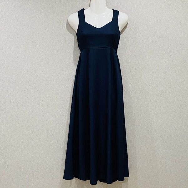 【新品・近日処分】ワンピース バックリボン ロング丈 ネイビー