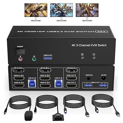 2HDMI+DisplayPort USB 3.0 KVMスイッチ スイッチャー