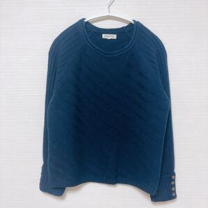 MARGEAUX & ELLIE ダークブルー 斜め編み模様 長袖 セーターM ニット 90sトップス 長袖 古着 レトロ 人気