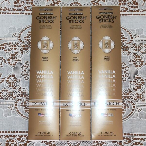 新品◆お香◆GONESH・ガーネッシュ☆VANILLA◆バニラ◆3箱セット