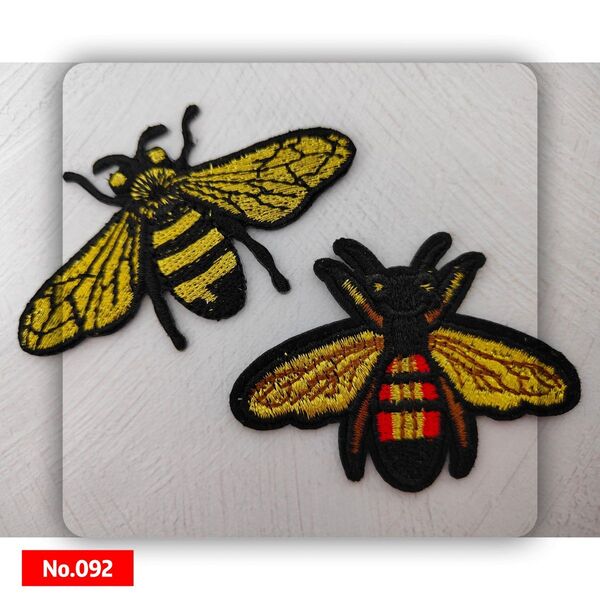 No.092 ゴールド蜂と赤蜂 2枚セット ユニーク かっこいい アップリケ パッチ 刺繍 アイロンワッペン 他のワッペン