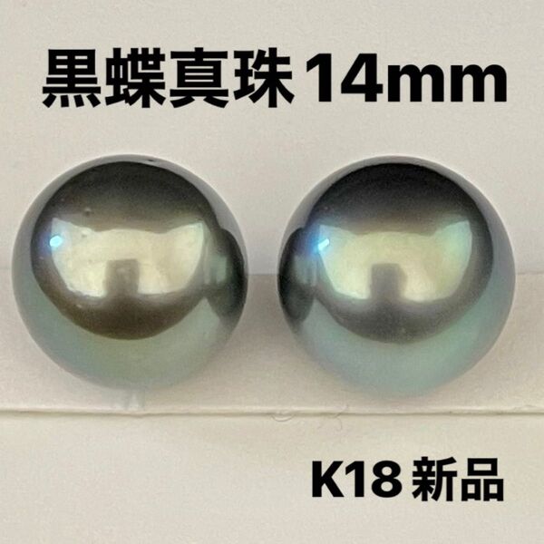 黒蝶真珠ピアス14mmサイズK18金具神秘的なエメラルドグリーンカラー新品未使用ケース付き